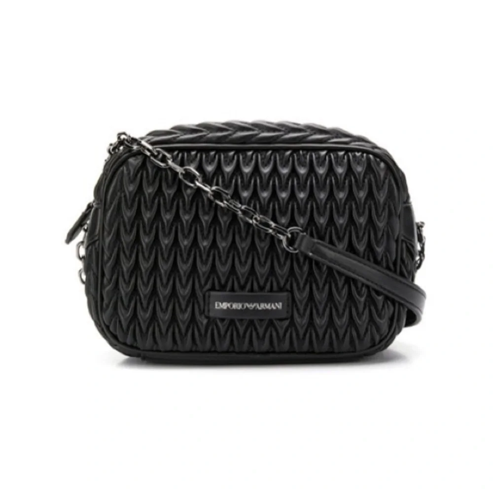 Emporio Armani Black Quilted Crossbody Bag with Silver Hardware - Picture 1 of 9